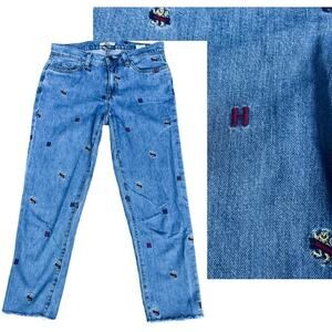 Tommy Hilfiger Slim Boyfriend Logo Embroidered Raw Hem Relaxed Cropped Jeans